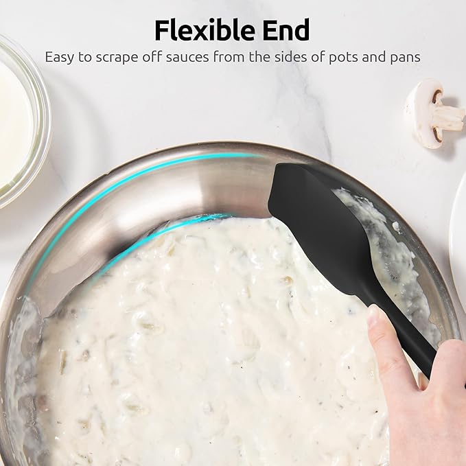 600ºF Heat Resistant Silicone Spoons: U-Taste Flexible Baking Spoon Spatula & Cooking Scoop Spoonula, Seamless Soft Kitchen Utensils for Serving, Scraping, Scooping in Non-Stick Cookware (Black)