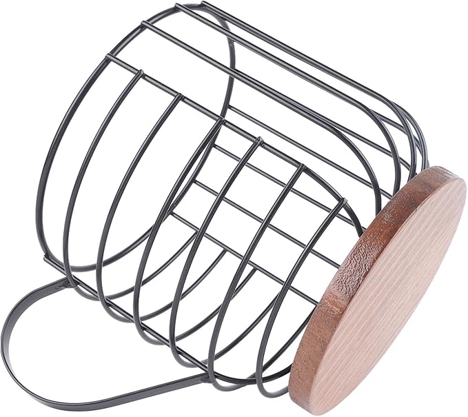 Qiilu Coffee Pod Holder - Large Capacity Black Wire Storage Basket with Wooden Base - Modern Coffee Capsule Decor for Kitchen Counter Accessory