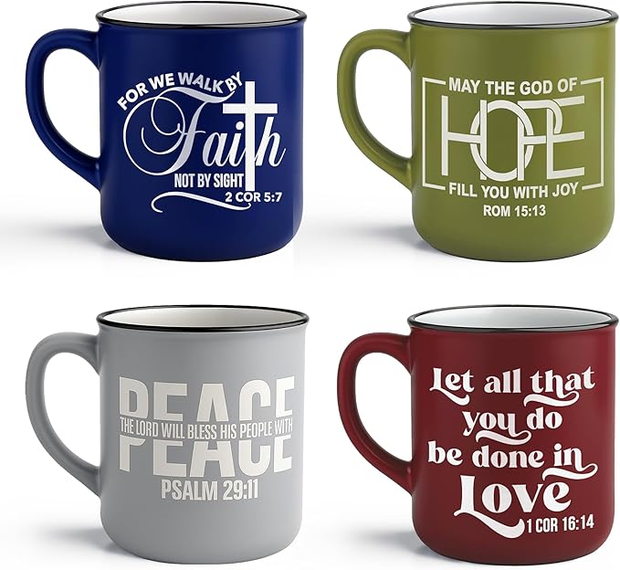 4 - Pack Inspirational Christian Coffee Mug for Women & Men - Scripture Coffee Cups with Bible Verses - Religious Coffee Mugs - Faith Based Gift Set - Ceramic Christian Mug