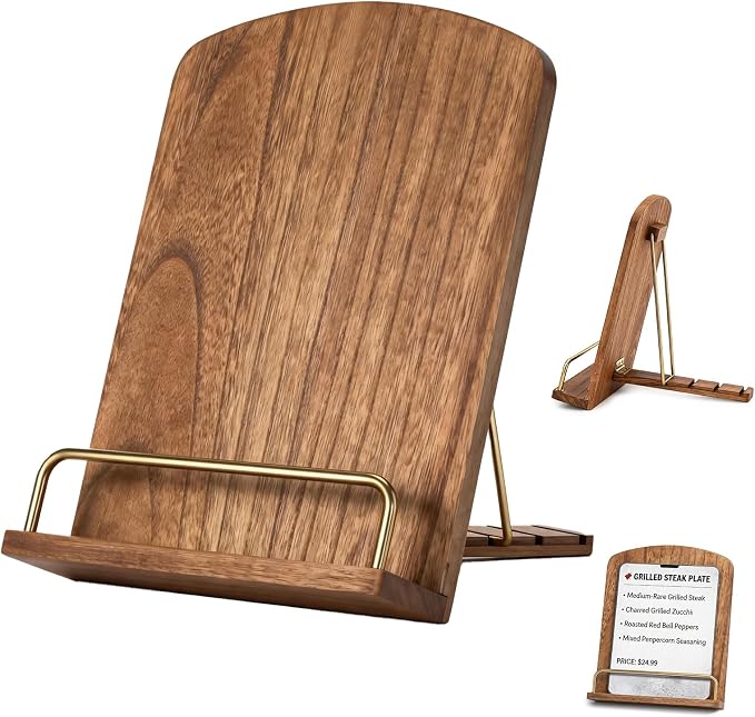 Cookbook Holders for Kitchen Counter Adjustable Wooden Recipe Stand iPad and Cook Book Holder