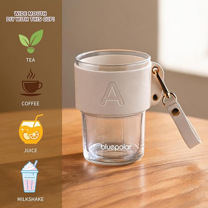 Monogrammed Gifts for Women-Personalized Glass Tumbler with Straw,Custom Iced Coffee Cups with Lids as Wedding Birthday Mothers Day Gift for Her Wife Bride（P）