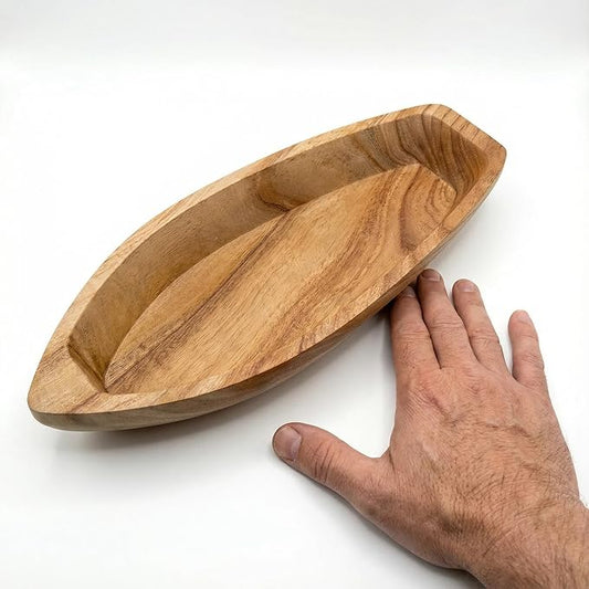 Handcrafted Boat-Shaped Solid Wood Serving Tray (11.6 x 4.5 x 2.2 inches) – Decorative Wooden Appetizer Platter for Home Parties, Game Nights, Snacks, and Desserts – Natural Wooden Boat
