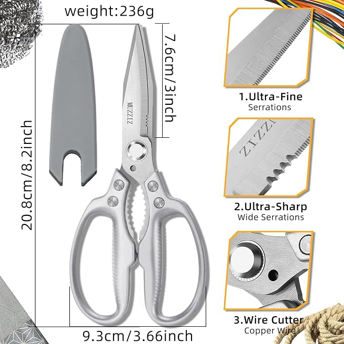 Heavy Duty Scissors,All Purpose Utility Scissors,Stainless Steel Blade with Small Serrations， Metal Handle Shears for Home,Office,Easy Cutting Cardboard,Fabric,Leather,Wires,Carpet and Rope