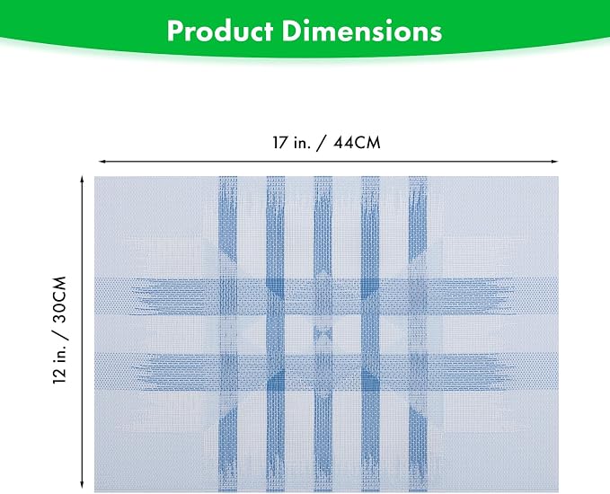 Winknowl Placemats Set of 6, Heat Resistant Stain Resistant Woven Vinyl Insulation Place mats, Durable Washable Elegant Table Mats for Kitchen Dining Table Decor (Geometric Blue)