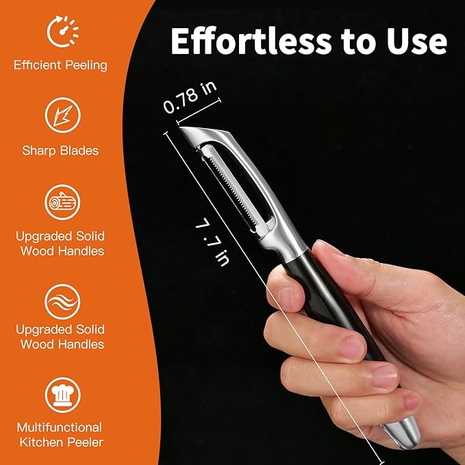 KULUNER 304 Stainless Steel Multi-Function Kitchen Peeler - With Solid Wood Handle, Sharp Durable Blade, Effortlessly Peels Vegetables and Fruits, Essential Kitchen Tool（ Type I）