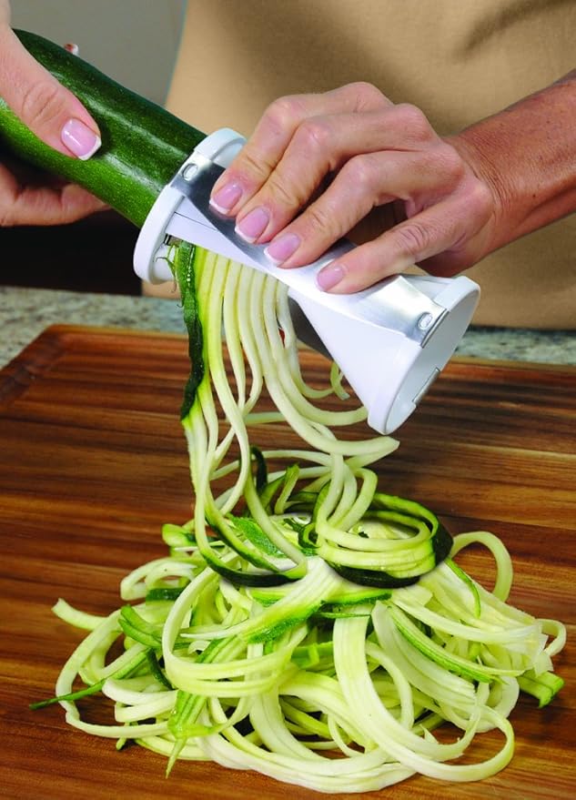 Veggetti Veggie Slicer,Dual Stainless Steel Blade Vegetable Cutter for Thick or Thin Noodle,Works with Zucchini,Squash,Cucumbers,Carrots,and more,2.76"L x 2.76"W x 6.32"H,White,(Pack of 6)