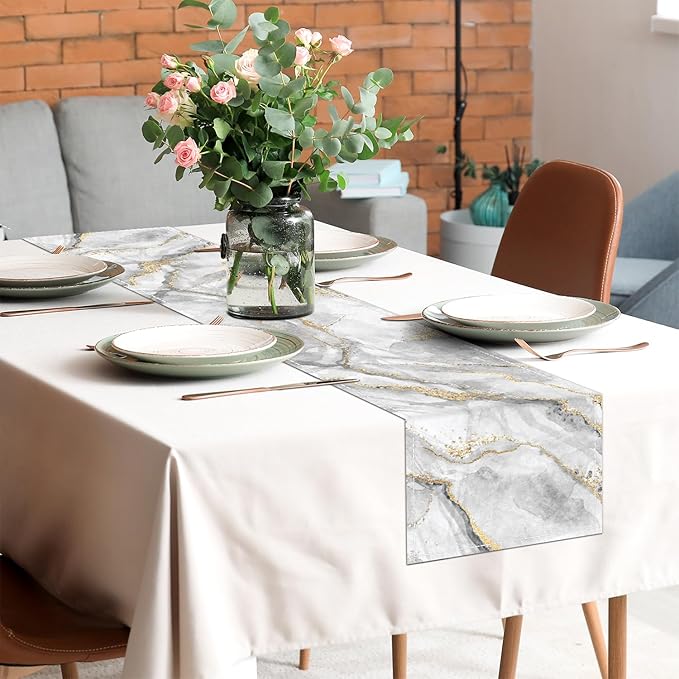 Marble Table Runner 13x36 Inch Gold Grey Table Dresser Runners Modern Table Decorations Coffee Table Runner for Home Kitchen Dining Room (13"x36", Grey Gold Marble)
