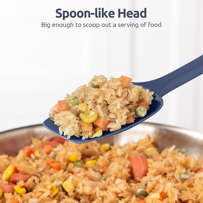 600ºF Heat Resistant Silicone Spoons: U-Taste Flexible Baking Spoon Spatula & Cooking Scoop Spoonula, Seamless Kitchen Utensils for Serving, Scraping, Scooping in Non-Stick Cookware (Midnight Blue)