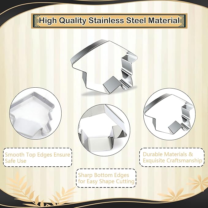 9Pcs Graduation Cookie Cutters Set, Stainless Steel Graduation Cap Diploma Bachelor Gown Cookie Cutters Shapes Biscuit Cutters Molds for Baking Homemade Treats Graduation Party Supplies
