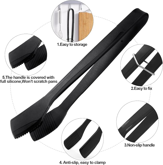 Silicone Kitchen Cooking Tongs, Premium Stainless Steel Silicone Barbecue Clamp, Multipurpose BBQ Clamp Spatula for Gripper Bread Clip, Fried Steak Clamp, Flipping Fish, Toast Salad Tongs（11 Inch）