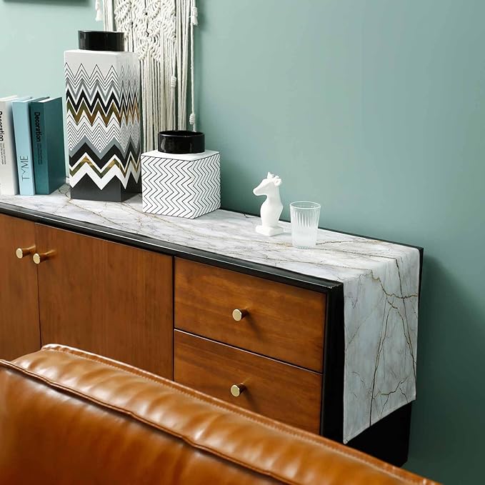 Marble Table Runner-Cotton Linen-Small 36 inches White Gray Gold Dresser Scarves,Texture Tablerunner for Kitchen Coffee/Dining/Sofa/End Table Bedroom Home Living Room,Scarf Decor for Holiday Dinner