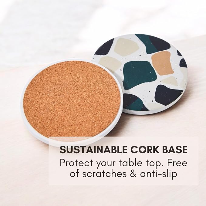Terrazzo Coasters Set of 6, Ceramic Absorbent Drink Coasters, Cute Mid Century Boho Coaster, Coffee Table Desk Decor, Colorful Stone Coaster for Drinks