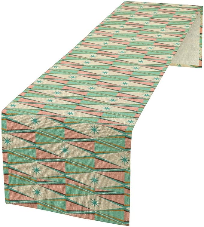 Mid Century Modern Table Runner,Vintage 60s Atomic Geometry Print Table Runner Home Kitchen Table Picnic Party Decor 13x72 Inch
