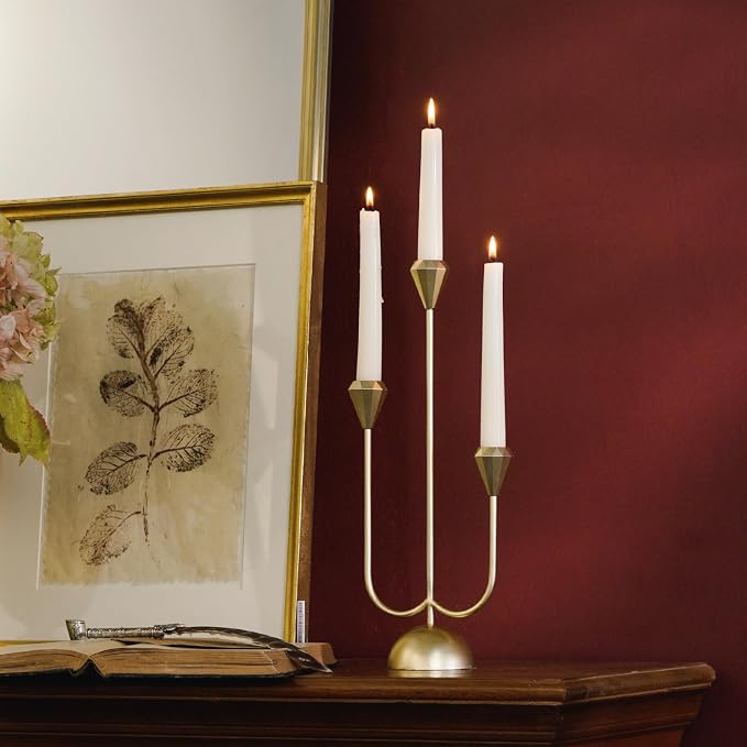 NIKKY HOME Gold Candelabra Candle Holders Centerpieces for Tables, 3 Arm Modern Elegant Metal Taper Candlesticks Stand Fireplace Mantle Decor