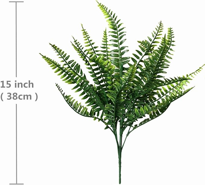 Artificial Boston Ferns Plants, Plastic Persian Grass Faux Shrubs Fake Leaves Simulation Greenery Bushes Home Outdoor Indoor Garden Wedding Decoration Office Yard Verandah Planter Filler – 4 Pack