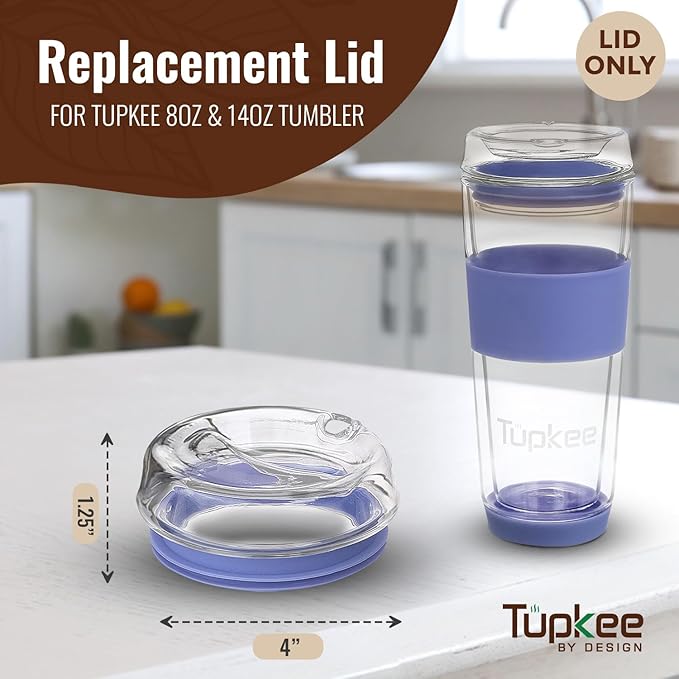 Glass Sip Lid Jacaranda - Replacement Double Wall Glass Tumbler, 14oz & 8oz Hand Blown Travel Mug