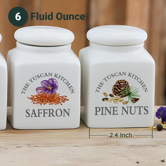HOMBENE Small Spice Jars Kitchen Storage Spice Canisters Ceramic Containers, 6 fl. oz Containers Jar for Saffron, Food Jar with Airtight Lids Seasoning Containers