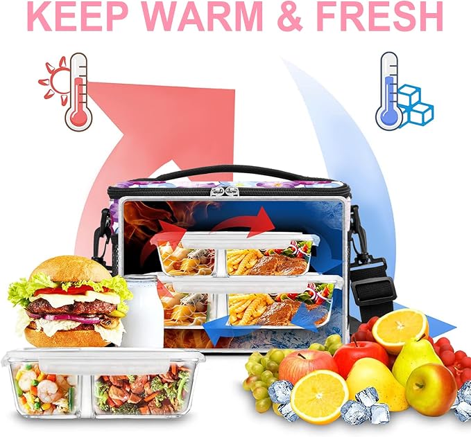 BEIMILY Lunch Bag for Women/Men,Reusable Lunch Box Small Lunch Bag Soft Sided,Leakproof Cooler Bag for Office Work Picnic Beach with Adjustable Shoulder Strap (lily flower)