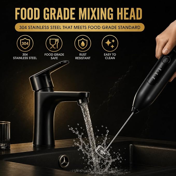 GOCHA Rechargeable Milk Frother, USB-C Electric Milk Foamer Handheld, Double Spring Whisk, 2-Speed Foam Maker for Coffee, Latte, Cappuccino, Matcha, Hot Chocolate, Stand Included (Black)