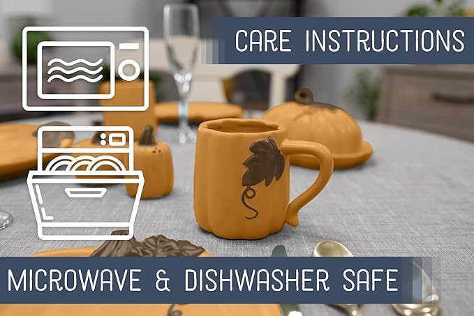 Nat & Jules Pumpkin Shaped 12 ounce Ceramic Coffee Mugs: Perfect for Halloween, Thanksgiving and Fall Kitchen & Home Collections - Set of 2, Orange