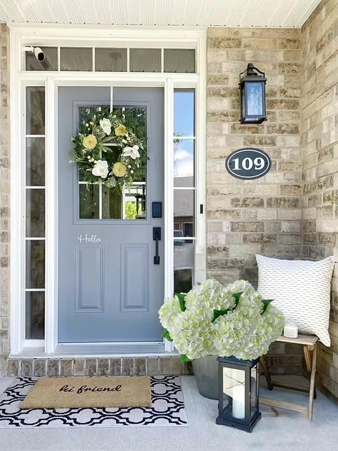 ZYTUYO 5 Pcs White & Light Green Silk Hydrangeas Artificial Flower Boho Dried Touch 20'' Faux Hydrangeas for Indoor Home Decor Kitchen Living Room Outdoor Porch Wedding Flower Arrangement