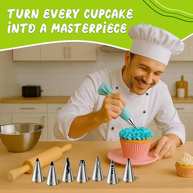 Suuker Ruffle Piping Tips Set, Seamless Stainless Steel Vintage Cake Piping Tips Pleated Skirt Piping Nozzles Set, Cake Decorating Tips for Cake Cupcakes Cookies, 9 Pieces
