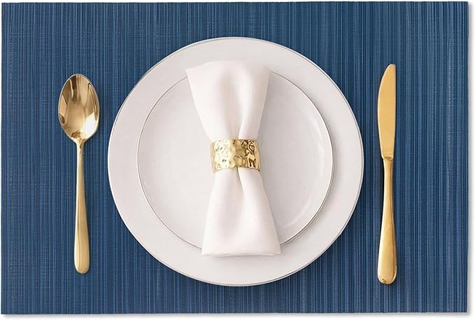 AHHFSMEI Placemats Set of 6 Woven Vinyl Non-Slip Heat Resistant Stain Resistant Easy Clean Place mats for Dining Table(Blue)
