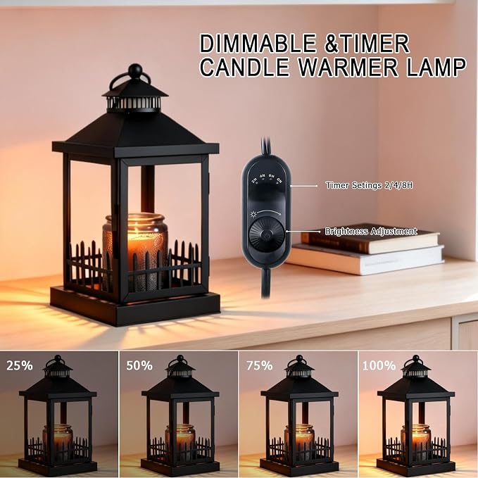 2026 New Candle Warmer Lamp with Timer,Imitating Fence Design Candle Warmer Lamp Dimmable Farmhouse Candle Lamp Warmer,Lantern Candle Warmer Lamps and Hanging Up Designed