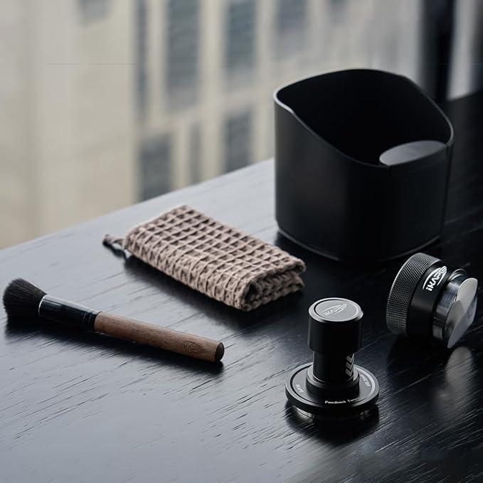 IKAPE Espresso Impact Tamper & Gravity Distributor Set 58.35mm – Complete Barista Kit with Knock Box, Cleaning Brush & Towel – Professional Coffee Accessories for Home Espresso