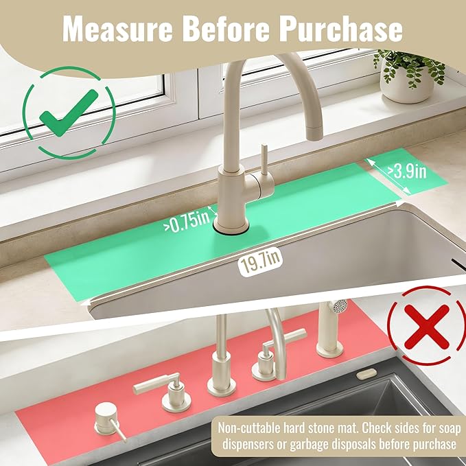 Hopegiver Stone Faucet Mat for Kitchen Sink - Fast Drying Diatomite Sink Protector Prevent Moisture, Super Water Absorbing Stone Tray for Kitchen & Bathroom Counter (White, 19.7"x3.9")