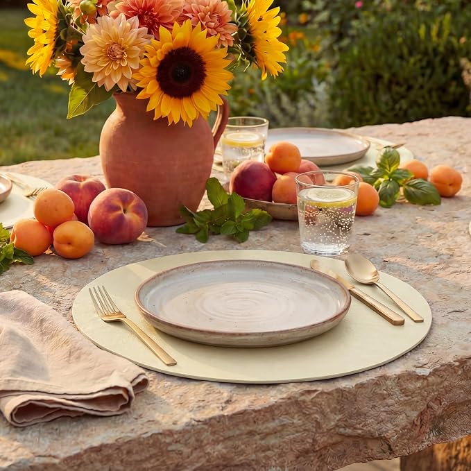 Artoid Mode Beige Faux Leather Placemats Set of 4, 15 Inch Waterproof Wipeable Heat Resistant Vinyl Place Mats, Reversible Table Mats for Kitchen Dining Decor