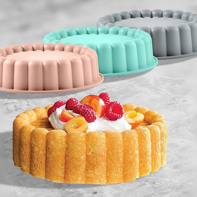 10 Inch Silicone Cake With 8 Inch Pan Set (2 Pack) - Nonstick Baking Mold for Pound Cake, Jello, Bread & Brownies, Dishwasher Safe, Blue