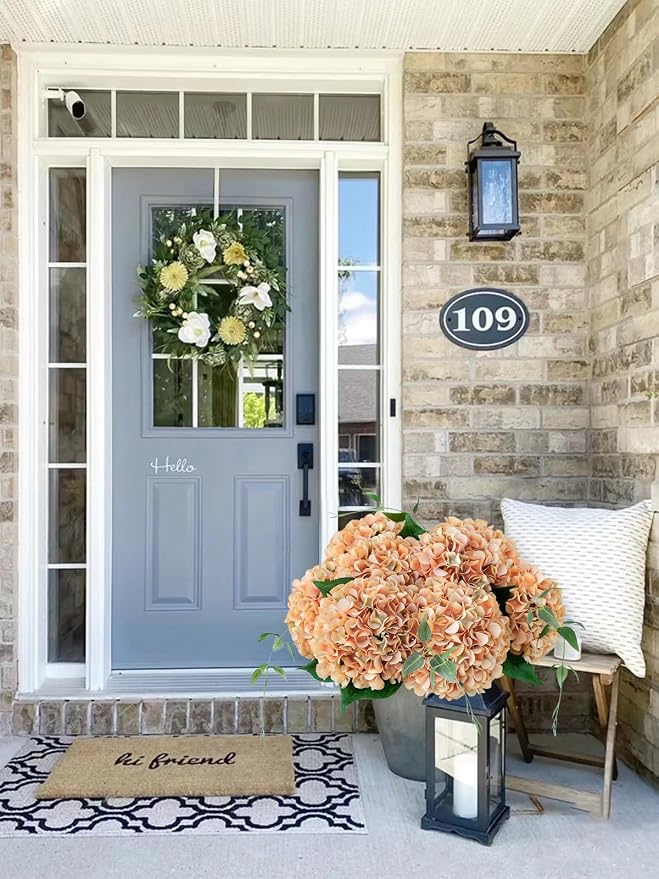 ZYTUYO 5 Pcs Peach Orange Silk Hydrangeas Artificial Flower Boho Dried Touch 20'' Faux Hydrangeas for Indoor Home Decor Kitchen Living Room Outdoor Porch Wedding Flower Arrangement