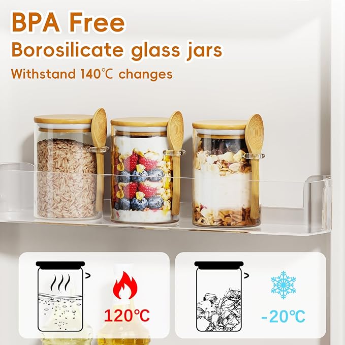 Glass Sugar Container with Spoon - 1 Pack 15oz Glass Jars with Bamboo Lid and Spoon, Bamboo Lid Storage Jar Containers for Coffee Beans, Spice, Brown Sugar, Tea, Flour, Nuts, Candy, Salts and More