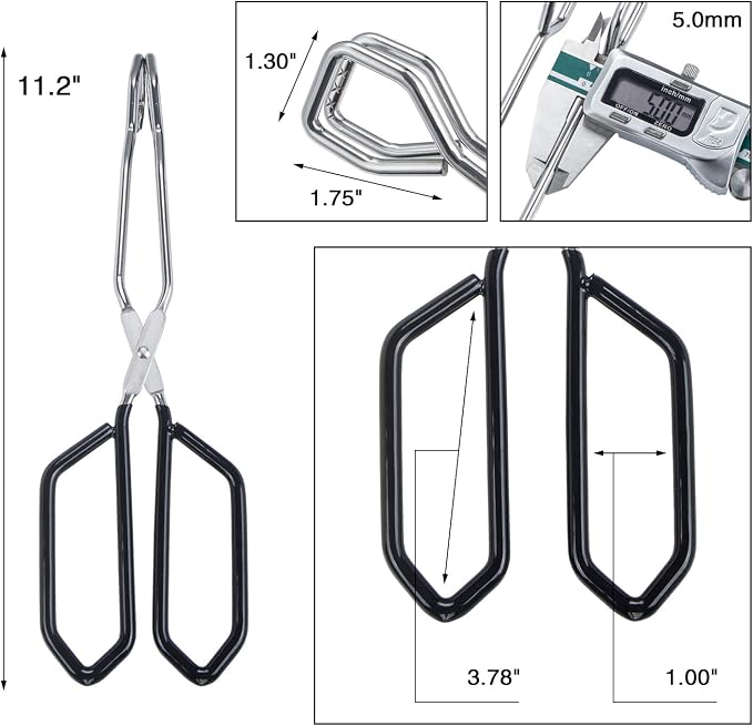 MSY BIGSUNNY Scissor Tongs Heavy Duty Cooking Tongs with Soft Handles (Stainless Steel, black 11")