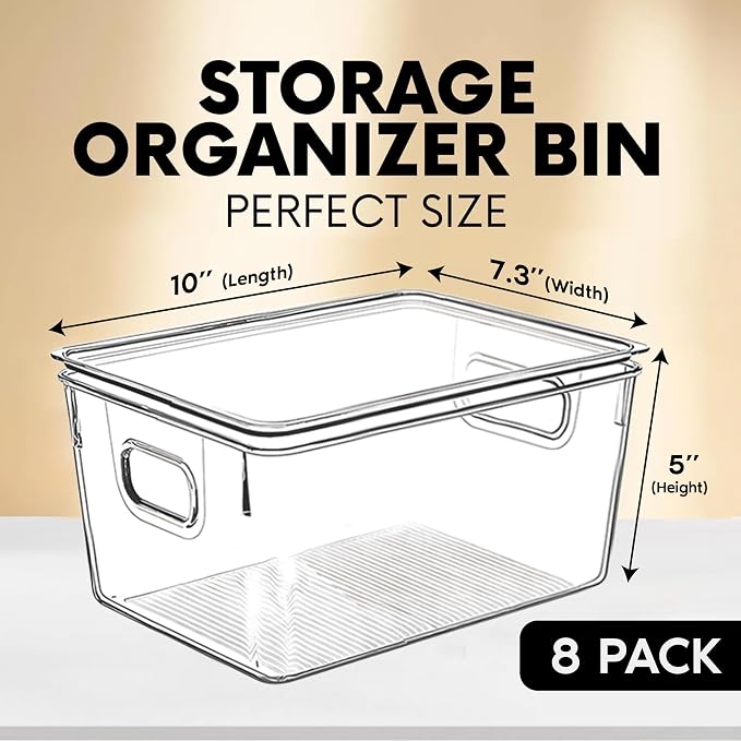 Clear Plastic Storage Bins with Lids, Perfect for Kitchen Organization or Pantry Organization and Storage, Stackable Fridge Organizer Bins, Storage Containers for Organizing, Cabinet Organizers