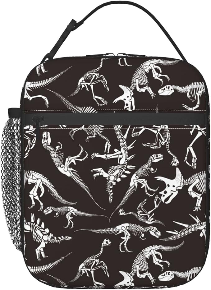 YETTA YANG Dino Dinosaur Skeleton Halloween Portable Lunch Bag Insulated Lunch Box Reusable Totes For Women Men Work Picnic Camping