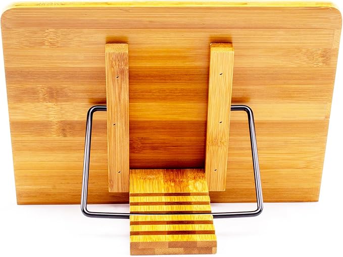 Large Book Stand 15.4" x 11.0" Bamboo Adjustable Heavy-Duty Book Holder for Thick Textbooks,Cookbook Holders Stands for Kitchen Counter,Cookbook Stand,Page Clips,Desktop Bookstand for Law School