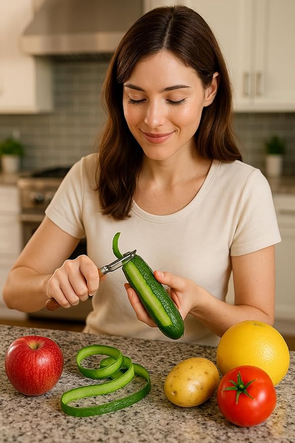 Premium Stainless Steel Vegetable Peelers, Ultra Sharp Blades, Heavy-Duty Fruit Peeler with Comfort Wood Handle, Durable Potato Peeler, No Rust