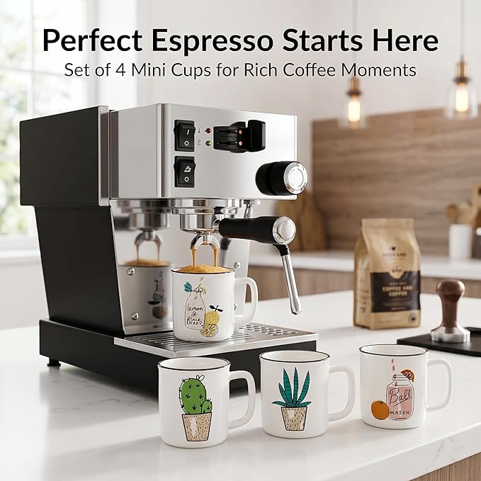 Topadorn Espresso Cups Set of 4, 4oz Ceramic Demitasse Cups with Handle, Café Style Small Coffee Cups for Espresso, Cappuccino & Macchiato, Lead-Free Dishwasher Safe for Home Office Coffee Bar