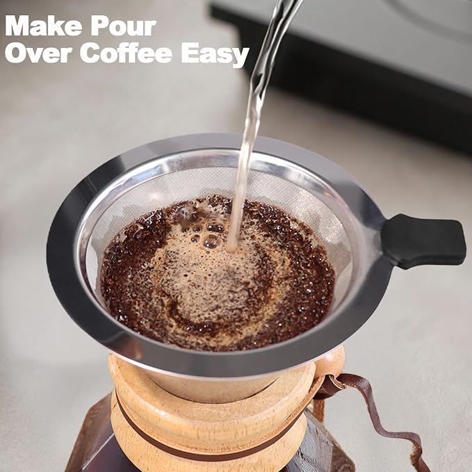 Pour Over Coffee Maker 600ml 20.3oz Glass Drip Coffee Maker with 304 Stainless Steel Filter High Borosilicate Glass Duckbill Spout Solid Wood Handle Pour Over Coffee Dripper for Daily Brewing