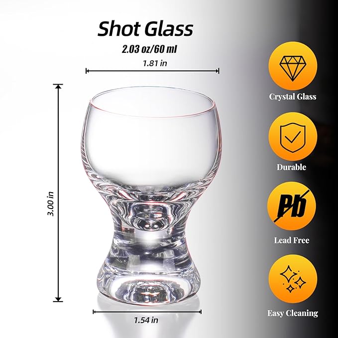 KAMMAK Shot Glasses Set of 2, 60ml/2oz Clear Espresso Shot Glass with Heavy Base for Bar Restaurants Home, Small Whiskey Shot Glass for Vodka, Whiskey, Tequila, Spirits & Liquors