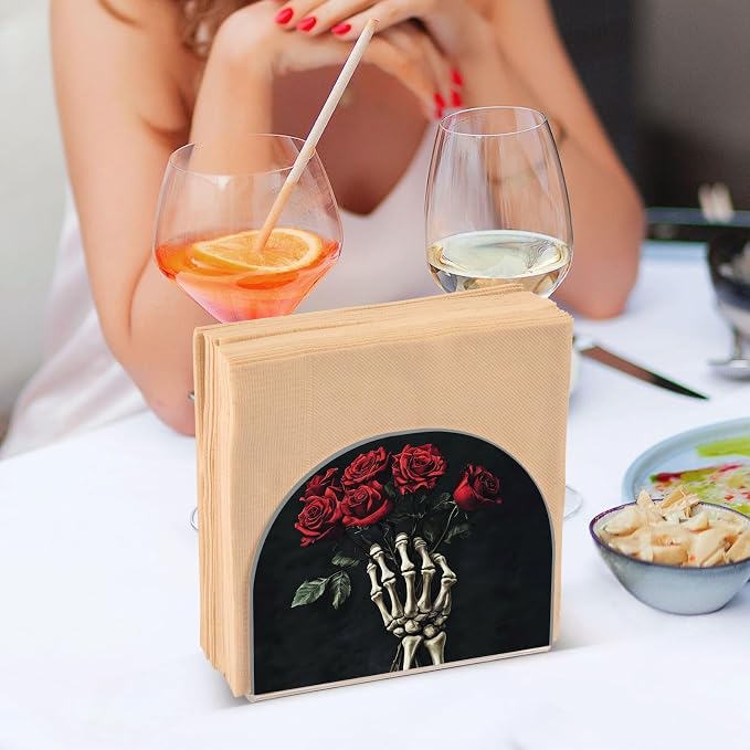 Fustylead Skeleton Hand Roses Bouquet Romantic Napkin Holder for Table Acrylic Vertical Napkin Holders for Paper Napkins Decor Napkin Dispenser for Home Party Dining Cocktail Kitchen Accessories, 2 PC