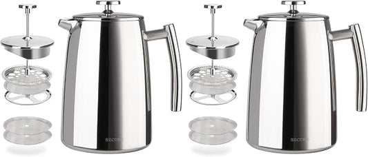 Secura French Press Coffee Maker, 34-Ounce, 304 Stainless Steel Insulated Coffee Press with Extra Screen (Pack of 2)