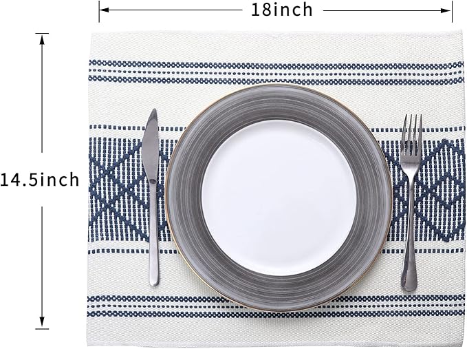 Elegant Thick placemats for Dining Table Decor Farmhouse Heat Resistant Table Place mats Set of 4 Quality Woven Cloth Placemats Washable Dinner mats (Navy Blue, 4)