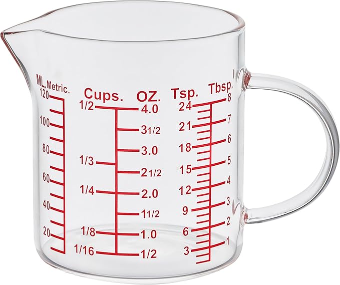 Ackers BORO3.3 Measure Glass -[Insulated handle | V-Shaped Spout]-Made of High Borosilicate Glass Measuring for Kitchen or Restaurant, Easy to Read, 120 ML (4 Oz)