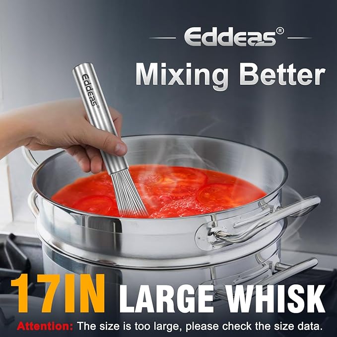 Eddeas 17in/43cm Extra Large Whisk,5Ib Heavy Duty Whisk, 2.4mm Wire Whisk Suitable for Mixing Thick batter and Large batch soup.Not suitable for individual small batch production(Silver)