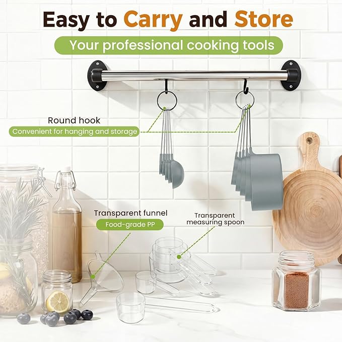 16PCS Measuring Cups and Spoons Set, Measuring Spoon Set with Metric and US Measurements, Fits for Measuring Dry and Liquid (Grey)
