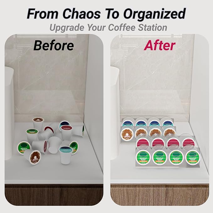 4 Pack Small Acrylic K Cup Holder, Sticky Adhesive & Magnetic Coffee Pod Organizer, Reusable K Cup Stand for Cabinet Door, Fridge, Kitchen, Holds 16 K-Cups - Clear