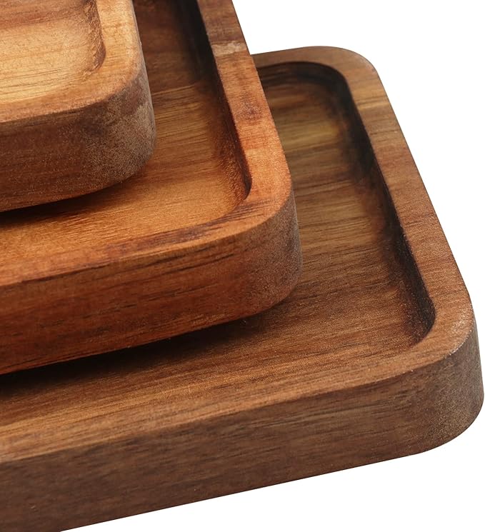 GNIEMCKIN Wooden Serving Platter, 13.8 x 5.1 Inch, Set of 4, Acacia Wood Tray, Perfect for Serving Charcuterie, Desserts, Dips, Sushi, Parties, Family Gatherings, Weddings, and Home Decor